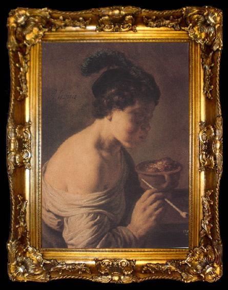 framed  Jan lievens Toung Man with a pipe blowing on a glowing coal (mk33), ta009-2